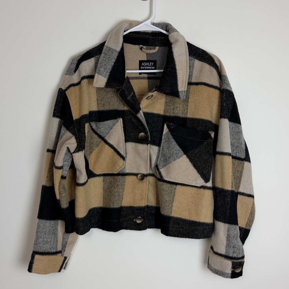 Ashley By 26 International Women's Checkered Utility Jacket - Black, Tan, Cream
